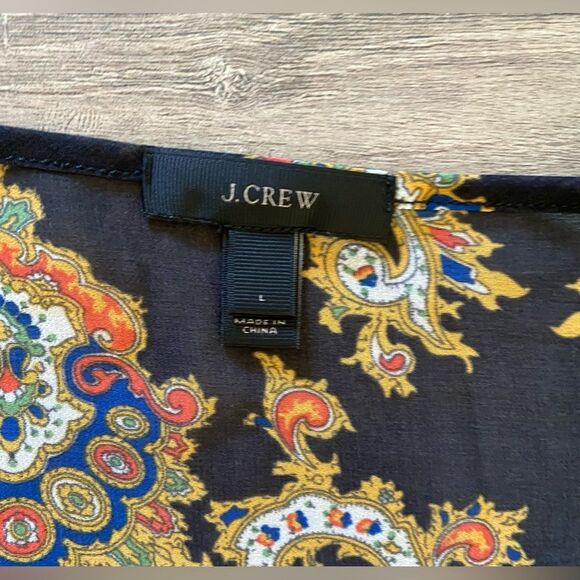 J. Crew women’s size large navy blue & gold royal paisley print swim cover tunic - Picture 3 of 6